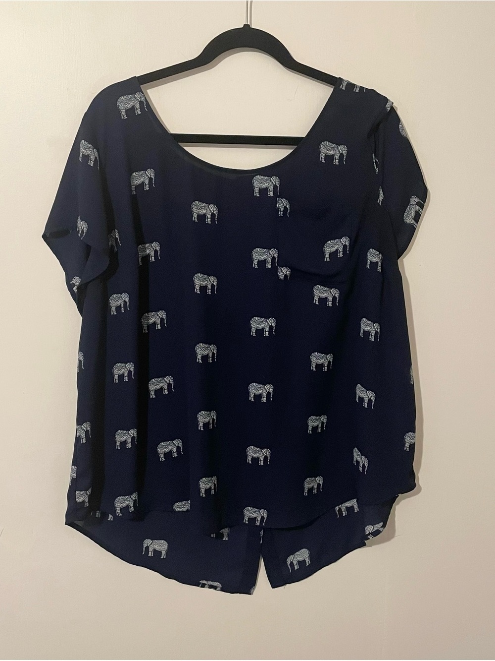 Torrid Navy Blue Semi Sheer Elephant Print Open Back Shirt Top Plus Size 2 2X